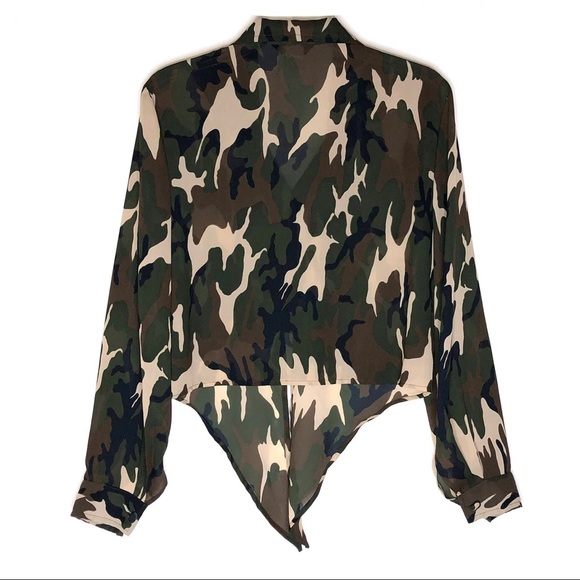 CAMOUFLAGE FRONT TIE BLOUSE - Picture 3 of 4